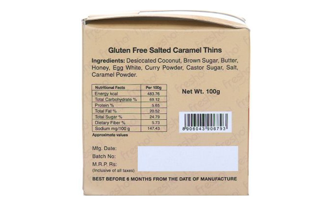 Fresho Signature Gluten Free Salted Caramel Thins   Pack  100 grams